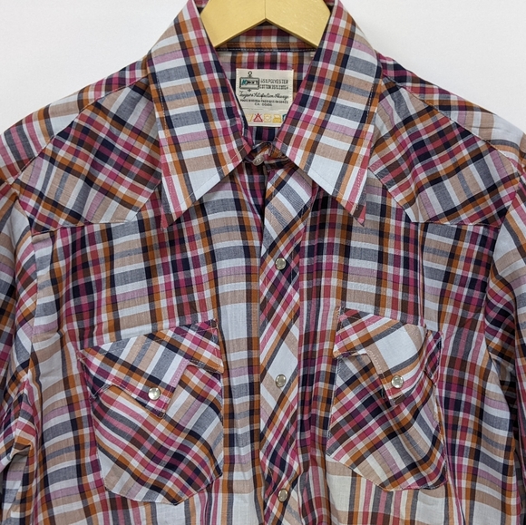 Plaid Wester Pearl Button Down, K- Mart, Vintage, Medium - Picture 12 of 16